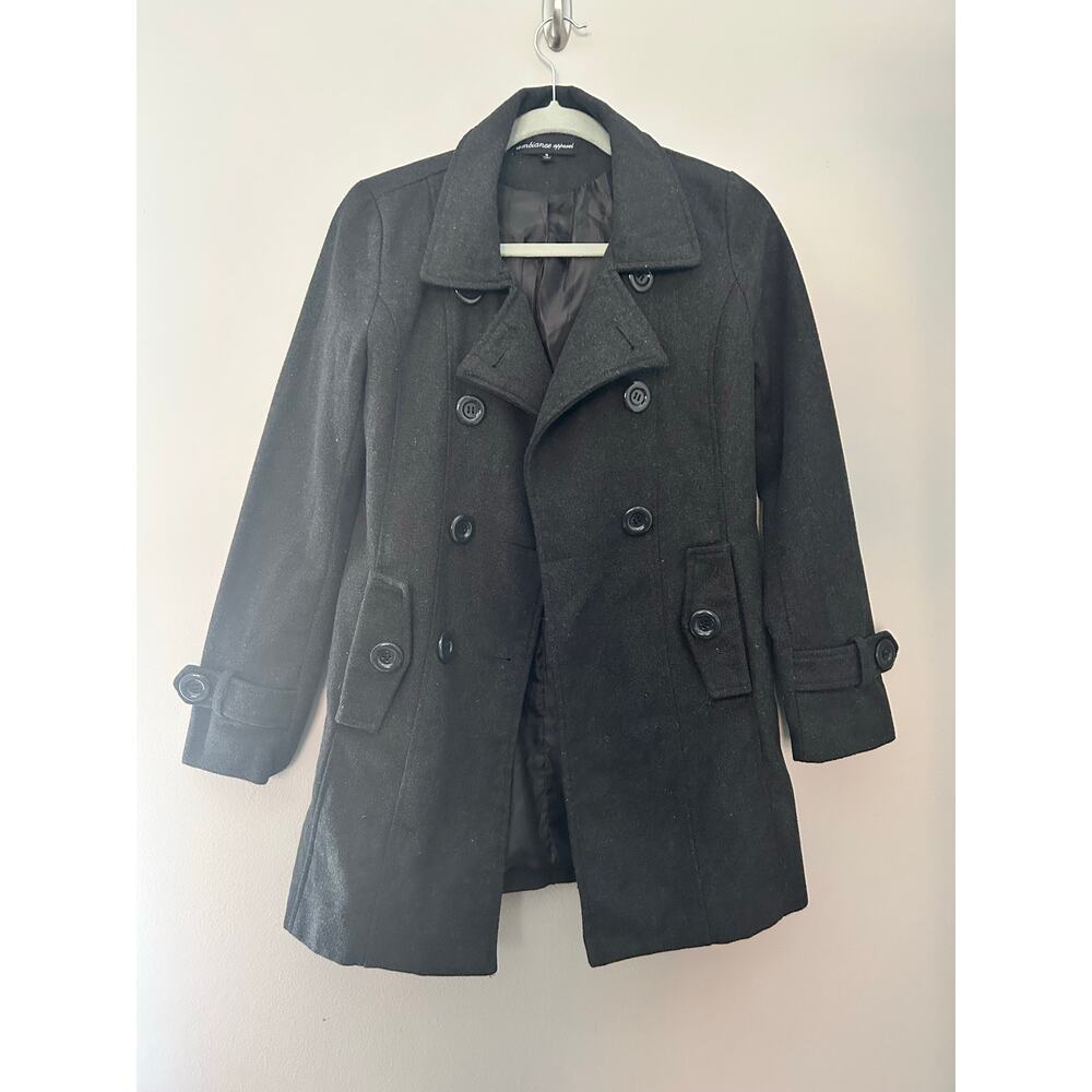 Ambiance Apparels Women’s Black Wool-Blend Trench Coat – Size S